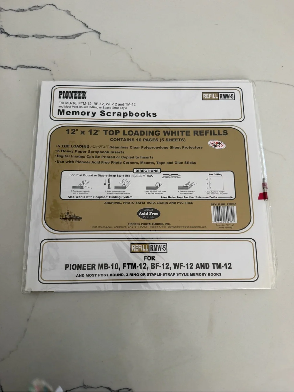 PIONEER White and Gold Memory Scrapbook Refills (Top Loading)